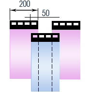 200 мм х 50% нахлест на 1 проушину (общ. перекрытие = 100 мм)